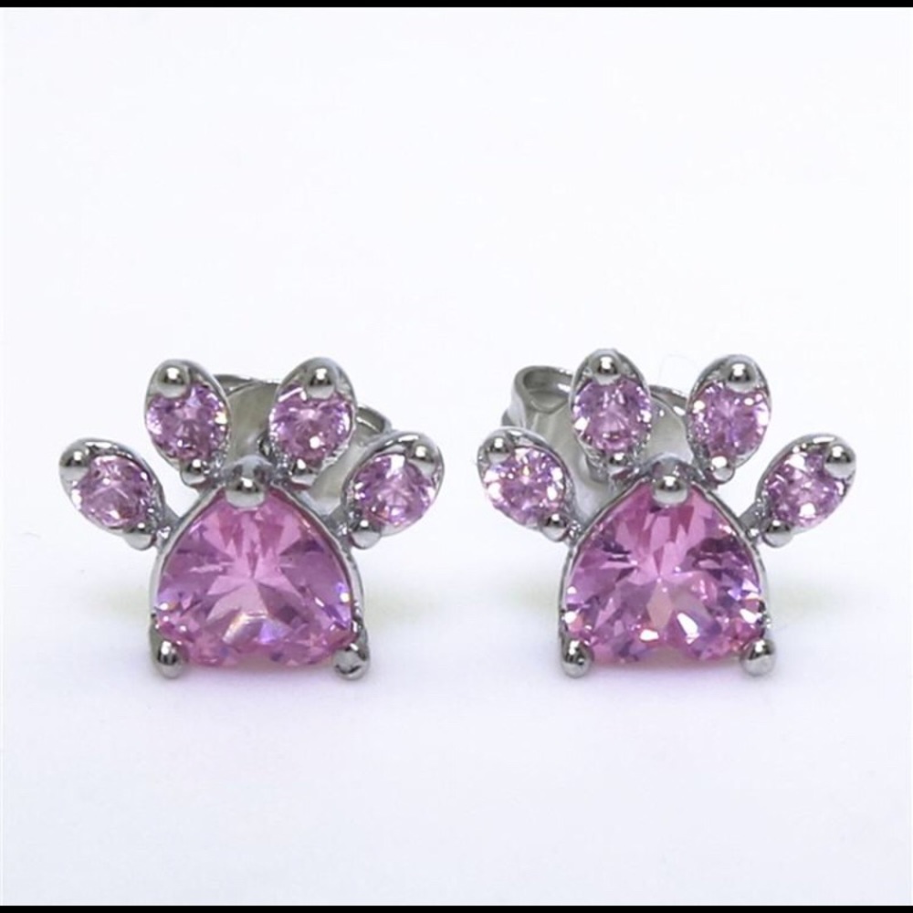 5⭐️Rose Gold Pink & Purple Paw Print Earrings - Picture 4 of 5